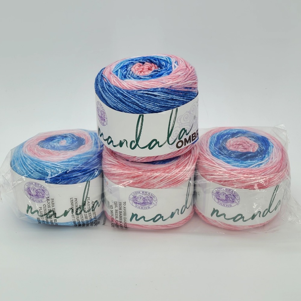 (4 Pack) Lion Brand Yarn 551-208 Mandala Gradient Worsted Yarn, PURE Pink/Blue